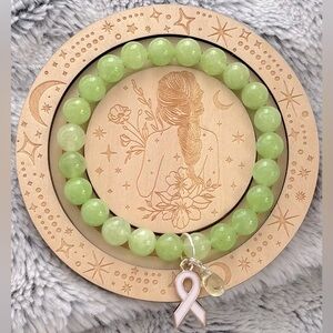 White Ribbon Green Beaded Awareness Bracelet